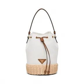 普拉达/Prada Prada Plage 柳条和帆布小号水桶包 1BE040-2E28-F00B6