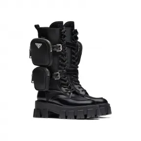 普拉达/Prada 亮面Rois 皮革和尼龙靴 1W257M-3L09-F0002