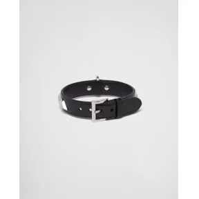 普拉达/Prada 铆钉装饰亮面皮革宠物项圈 2YC022-ZO6-F0002