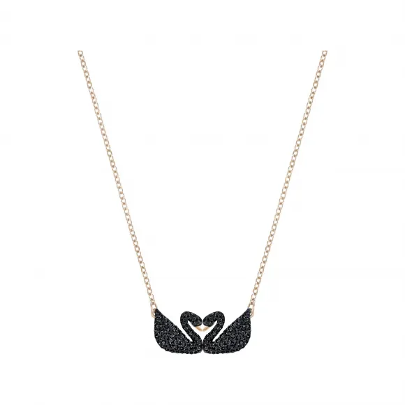 施华洛世奇/Swarovski 项链 Iconic Swan Double 项链, 黑色, 镀玫瑰金色 5296468