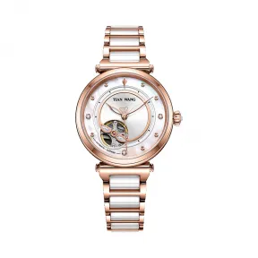 天王/Tianwang 不锈钢表壳全电玫瑰金色，不锈钢圈口全电玫瑰金色，不锈钢把的全电玫瑰金色，不锈钢透视旋底  MISS ONE系列 自动机械  LS51105P.CPW.S