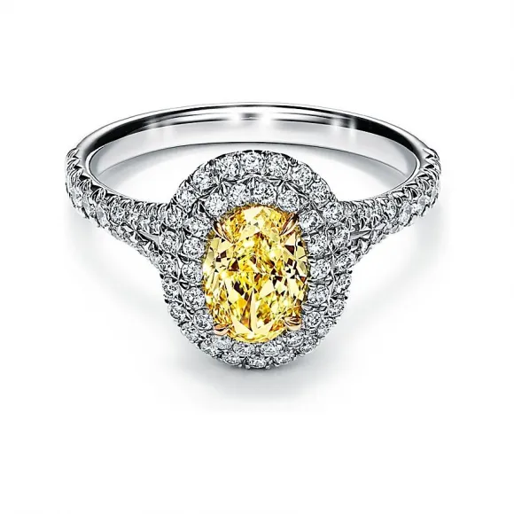 蒂芙尼/Tiffany Soleste 铂金镶椭圆形黄钻双光环订婚戒指 28822936 