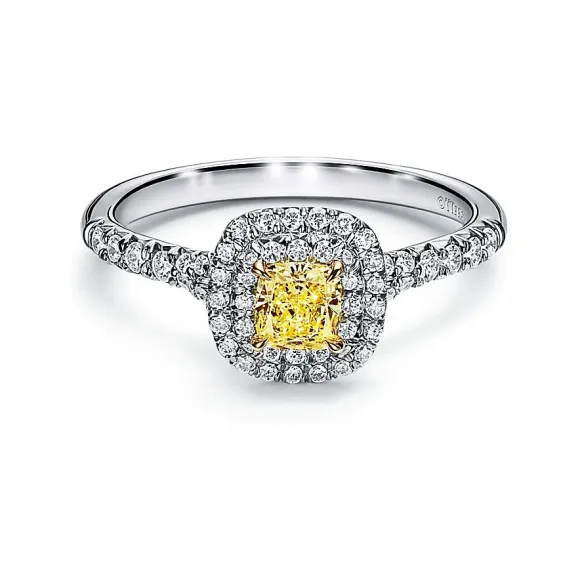 蒂芙尼/Tiffany Soleste 铂金枕形切割黄钻光环订婚戒指 30274652 