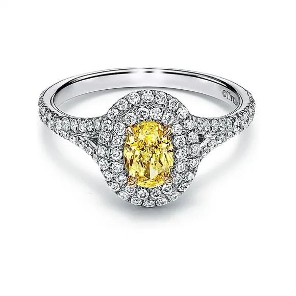 蒂芙尼/Tiffany Soleste 铂金镶椭圆形黄钻双光环订婚戒指 30690605 