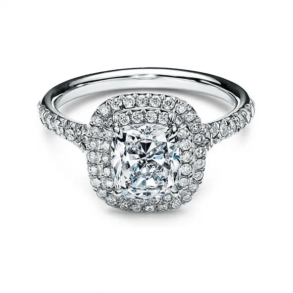 蒂芙尼/Tiffany Soleste 系列铂金镶钻戒圈枕形切割订婚钻戒 35220909 