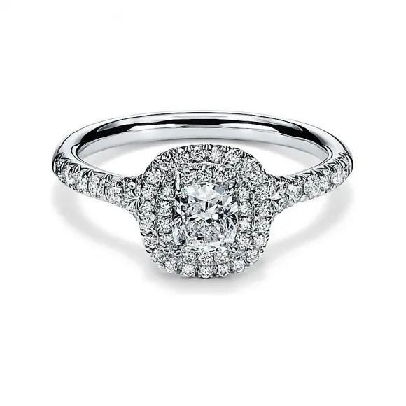 蒂芙尼/Tiffany Soleste 系列铂金镶钻戒圈枕形切割订婚钻戒 60378843 