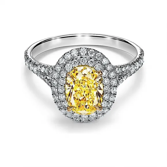 蒂芙尼/Tiffany Soleste 铂金镶椭圆形黄钻双光环订婚戒指 60713979 
