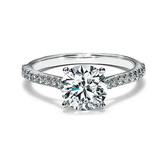 蒂芙尼/Tiffany Novo™ 配密镶钻石铂金环的圆形明亮式钻石订婚戒指 62890444 