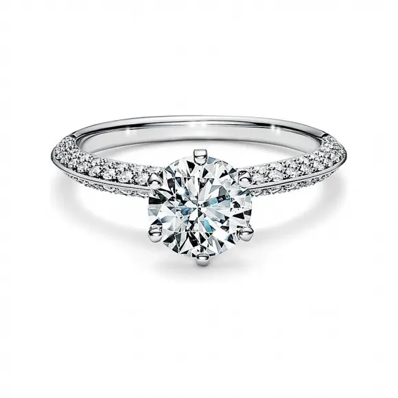 蒂芙尼/Tiffany Tiffany® Setting 铺镶钻石戒圈六爪镶嵌钻戒:经典订婚钻戒 63108235 