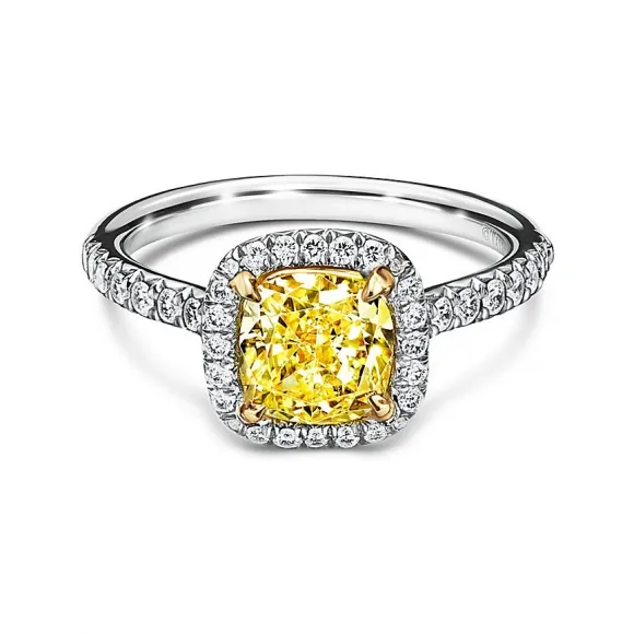 蒂芙尼/Tiffany Soleste 系列铂金镶钻戒圈枕形切割订婚钻戒 63578045 