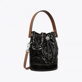 汤丽柏琦/Tory Burch T Monogram 迷你刺绣漆皮水桶包 142498-001