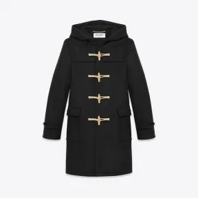 伊夫圣罗兰/Yves Saint laurent 经典黑色羊毛连帽大衣 326018Y580B1000