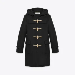 伊夫圣罗兰/Yves Saint laurent 经典黑色羊毛带帽粗呢大衣 326018YYL181000