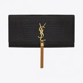 伊夫圣罗兰/Yves Saint laurent 经典monogram图案型圣罗兰流苏手拿包，采用黑色鳄鱼皮压花革 326080