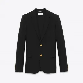 伊夫圣罗兰/Yves Saint laurent  经典黑色羊毛华达呢短款休闲西装外套 329983Y521F1000