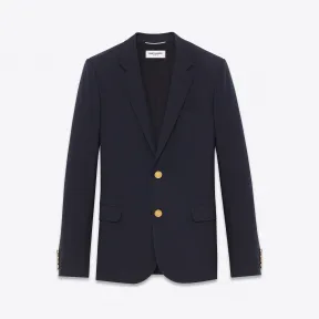 伊夫圣罗兰/Yves Saint laurent 经典海军蓝羊毛华达呢短款休闲西装外套 329983Y521F4140