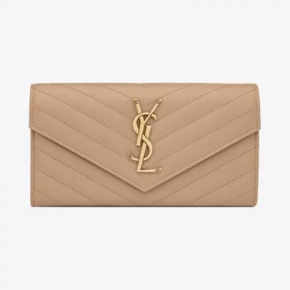 伊夫圣罗兰/Yves Saint laurent monogram大号翻盖粒面压印皮革钱包 372264BOW012721