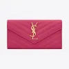 伊夫圣罗兰/Yves Saint laurent monogram 大号深玫红色细粒纹理提花凸纹真皮翻盖钱夹 372264BOW