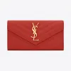 伊夫圣罗兰/Yves Saint laurent monogram 大号大红色细粒纹理提花凸纹真皮翻盖钱夹 372264BOW0