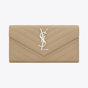 伊夫圣罗兰/Yves Saint laurent 大号monogram深米色颗粒纹理提花真皮制翻盖钱包  372264BOW02
