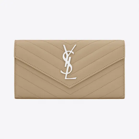 伊夫圣罗兰/Yves Saint laurent 大号monogram深米色颗粒纹理提花真皮制翻盖钱包  372264BOW02