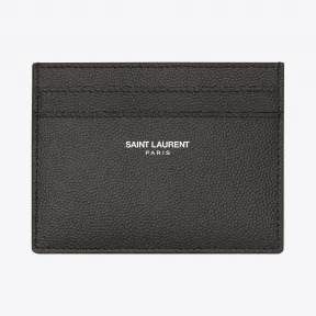 伊夫圣罗兰/Yves Saint laurent 经典SAINT LAURENT巴黎卡片套，采用黑灰色颗粒山羊纹理真皮   37