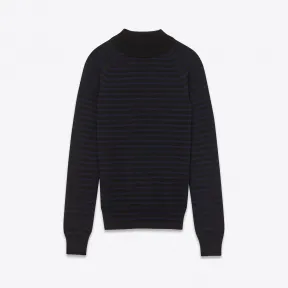 伊夫圣罗兰/Yves Saint laurent 海军蓝和黑色带条纹美利奴羊毛单层翻领套头毛衣 392555Y1RW16020