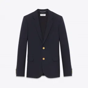 伊夫圣罗兰/Yves Saint laurent 经典海军蓝羊毛华达呢短款休闲西装外套 392865YYL094140