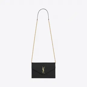 伊夫圣罗兰/Yves Saint laurent monogram长款钱包，采用黑色粒纹纹理小羊皮皮革 393953BOW011