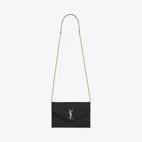 伊夫圣罗兰/Yves Saint laurent monogram长款钱包，采用黑色粒纹纹理小羊皮皮革 393953BOW011