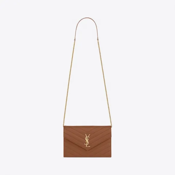 伊夫圣罗兰/Yves Saint laurent 信封粒面压印皮革链条钱包 393953BOW012516