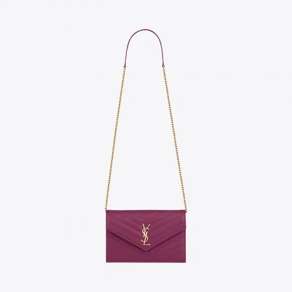 伊夫圣罗兰/Yves Saint laurent ENVELOPE 颗粒纹理压花真皮信封链条钱包 393953BOW015553