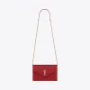 伊夫圣罗兰/Yves Saint laurent monogram红色提花凸纹缝线装饰颗粒纹理皮革长款链条钱包 393953BO