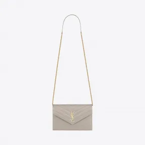 伊夫圣罗兰/Yves Saint laurent 颗粒纹理压花真皮信封链条钱包 393953BOW019207