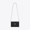 伊夫圣罗兰/Yves Saint laurent MONOGRAM黑色颗粒纹理提花真皮信封链条钱包 393953BOW02100