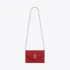 伊夫圣罗兰/Yves Saint laurent MONOGRAM红色纹理提花真皮信封链条钱包 393953BOW026805
