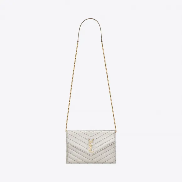 伊夫圣罗兰/Yves Saint laurent monogram长款钱包，采用淡金色粒纹纹理小羊皮金属皮革  393953C1
