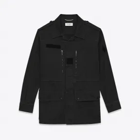 伊夫圣罗兰/Yves Saint laurent 黑色棉质和亚麻华达呢军装风格风雪大衣 415939Y553L1000