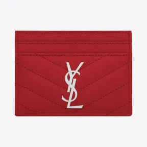 伊夫圣罗兰/Yves Saint laurent MONOGRAM红色纹理提花真皮信用卡包  423291BOW026805