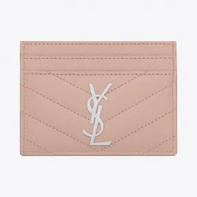 伊夫圣罗兰/Yves Saint laurent monogram淡胭脂色颗粒纹理提花真皮制信用卡包 423291BOW0269