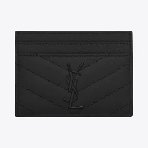 伊夫圣罗兰/Yves Saint laurent monogram图案型圣罗兰信用卡包，采用黑色颗粒纹理小羊皮皮革 423291