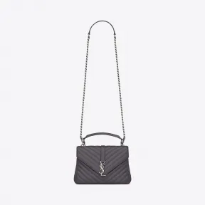 伊夫圣罗兰/Yves Saint laurent 经典中号monogram collège暗黑灰色提花凸纹缝线装饰皮革手袋 42