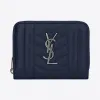 伊夫圣罗兰/Yves Saint laurent MONOGRAM海军蓝混合提花真皮短款全拉链式钱包 437470BRM0441