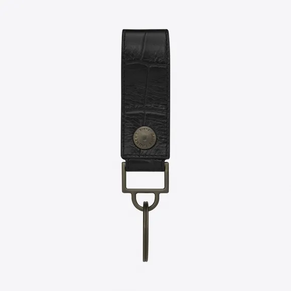 伊夫圣罗兰/Yves Saint laurent RIDER黑色鳄鱼纹压花真皮钥匙圈  441705CS30R1000