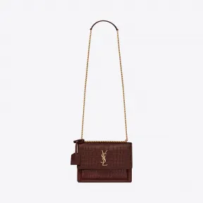 伊夫圣罗兰/Yves Saint laurent Sunset 中号鳄鱼纹压花闪亮真皮包 44290601U0W6050
