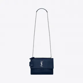 伊夫圣罗兰/Yves Saint laurent SUNSET 中号蓝宝石蓝色鳄鱼纹理压花真皮包 442906DND0N4243