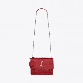 伊夫圣罗兰/Yves Saint laurent SUNSET中号红色鳄鱼纹理压花闪亮真皮包 442906DND0N6805