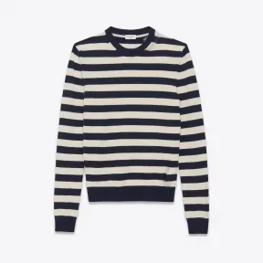伊夫圣罗兰/Yves Saint laurent GRUNGE 海军蓝和象牙色条纹羊毛和羊绒混纺圆领毛衣 454193Y1SM1