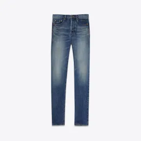 伊夫圣罗兰/Yves Saint laurent 复古蓝色牛仔布刺绣低腰修身牛仔裤 466235Y883L4068