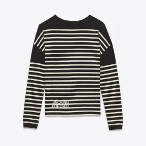 伊夫圣罗兰/Yves Saint laurent 黑色和象牙色条纹全棉汗布“SMOKING FOREVER”印花水手毛衣 466